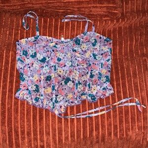 PrettyLittleThing Lavender Floral Lace-Up Corset Crop Top